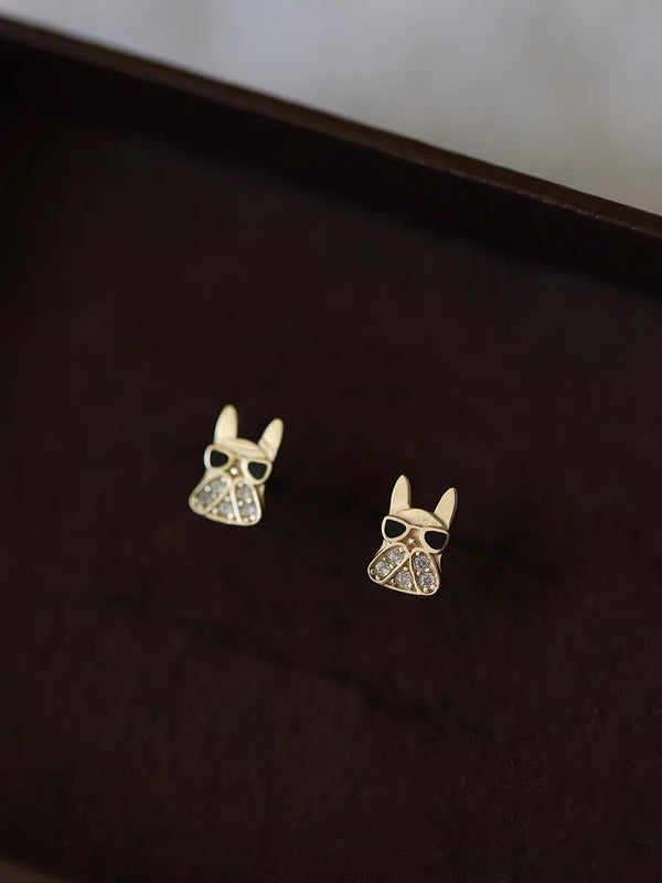 9K Gold Lovely Dog Earrings, Dog In Sunglasses, Adorable Dog Stud Earrings, Gift for Her, Christmas Gift, New Year Gift, Thanksgiving Gift