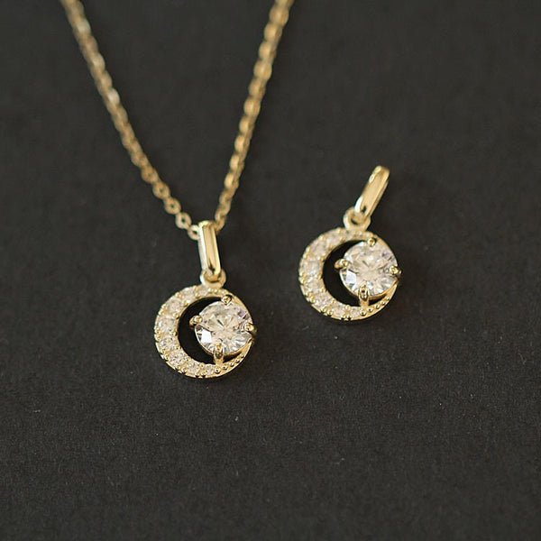 9K Solid Gold Moon and Star Pendant, CZ diamond pendant, 9K Yellow Gold Pendant, Dainty Pendant, New Year Gift, Christmas Gift