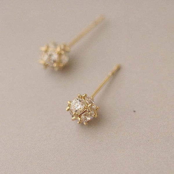 9K Gold Cubic Zirconia Ball Earrings, 6.8mm Ball Earrings, Gorgeous Sparkling Earring, Mother's day gift, Christmas Gift, New Year Gift