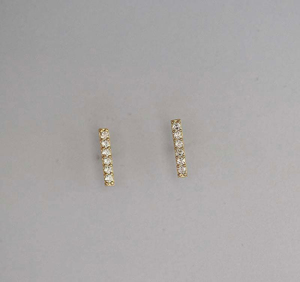 9K Gold Diamond Bar Earrings, Small Sparkle Bar Earring, Cubic Zirconia Earring, Christmas gift, Thanksgiving Gift, New Year Gift