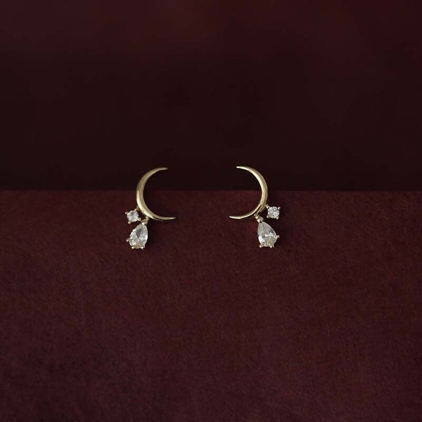 9K Gold Moon Star Earrings, Sparkling Moon Star Stud, Cubic Zirconia Earrings, Christmas Gift, New Year Gift, Thanksgiving Gift