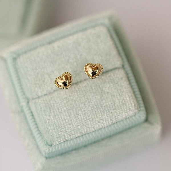 9K Gold Heart Earring, Dainty Heart Stud, Love Gift for Her, New Year Gift, Christmas Gift, New Year Gift, Thanksgiving Gift