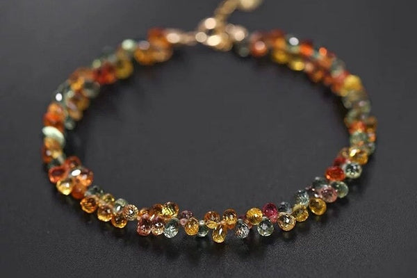 18K Solid Gold Sapphire Bracelet, Rainbow Precious Stone Bracelet, Sapphire Jewelry, Wedding Jewelry, New Year Gift, Christmas Gift