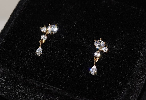 9K Gold Earrings, Tear of Angel, Sparkling Cubic Zirconia Diamond Earrings, Gift for her, Thanksgiving Gift, Christmas Gift, New Year Gift