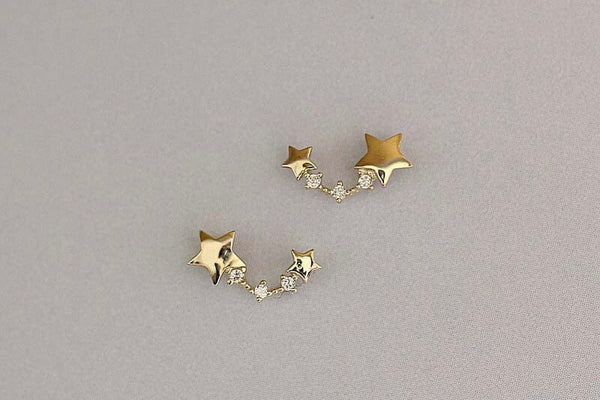 9K Gold Sparkle Star Earrings, CZ Diamond Star Earrings, Summer Night Star, Thanksgiving Gift, Christmas Gift, New Year Gift