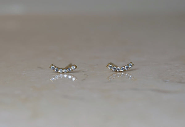 Dainty 14K CZ Diamond Curve Bar Stud, Minimalist Curve Bar Earrings, Sparkle Bar Earrings, Gift for Her, Christmas / New Year Gift