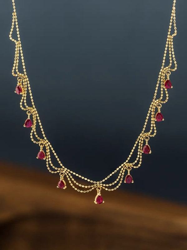 Natural Ruby Necklace in 18K Gold, Fine Women Necklace, Gorgeous Wedding Necklace, Anniversary Gift, Christmas / New Year Gift for Her