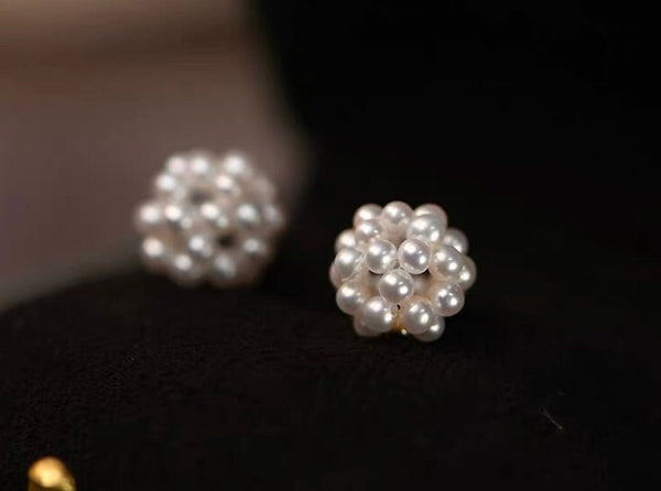 18K Solid Gold Pearl Earrings, Yellow Gold Vintage Style Pearl studs, Wedding Bridal Gold studs, Cocktail Party studs, Valentines Gift